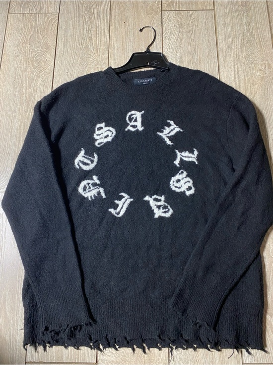 All Saints Other - All Saints Mens SCRIPTURE Wool Jumper SMALL Logo Black Oversized Crew Gothic